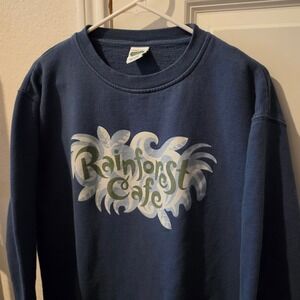 Rainforest Cafe Mens Blue Graphic Logo Crewneck Sweatshirt Large Souvenir Cotton